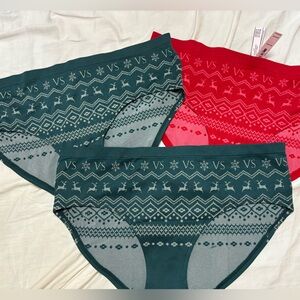 Victoria's Secret Festive Panties Set - Red, Green, Gray